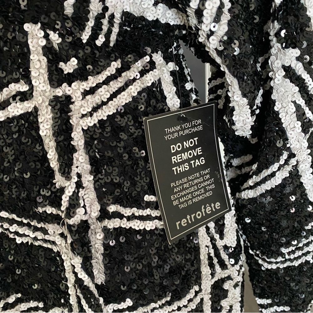 NWT Retrofete Aubrielle Black and White Sequins Long Sleeve Mini Dress Size S - Picture 5 of 11